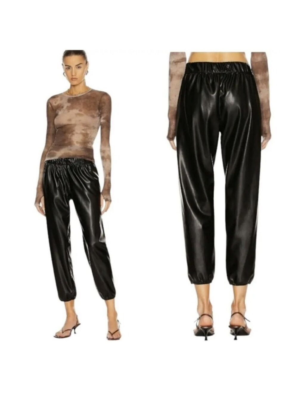 Enzo Costa Faux Leather Pull-On Joggers Pants Black size Medium